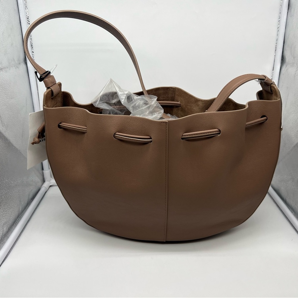 NWT MANSUR GAVRIEL Flores Biscotto Nude Leather Double Drawstring Shoulder Bag - Picture 10 of 16